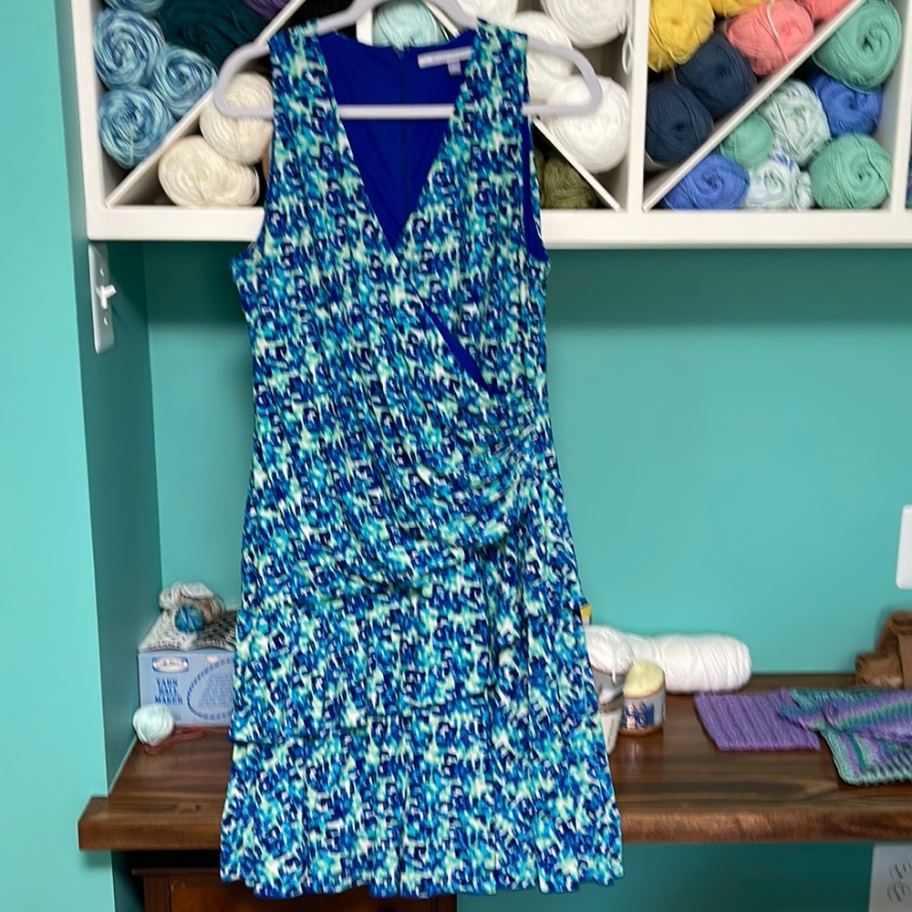 Luxe by Carne Marc Valvo Faux Wrap Blue Sleeveless
